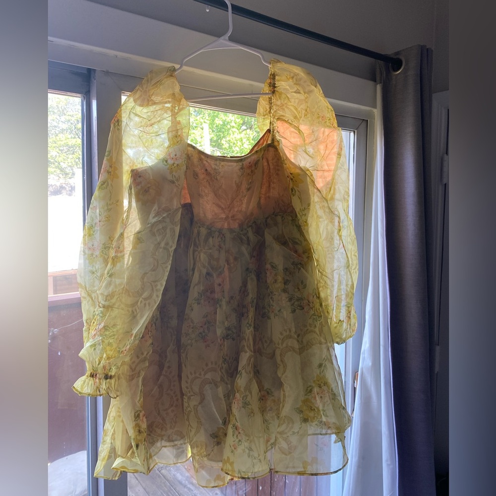 Selkie Yellow Floral Mini Puff Dress - Picture 5 of 6